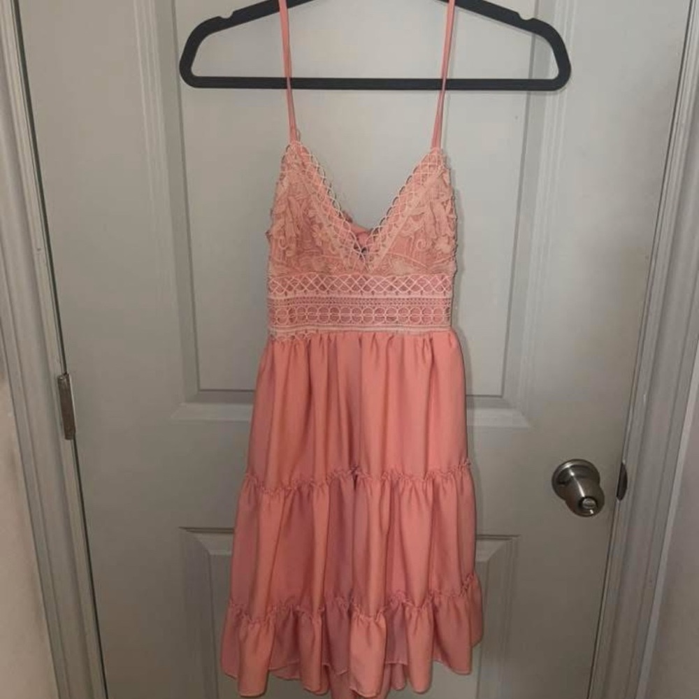 Peach Lace Trim Dress by Ecowish Size Small